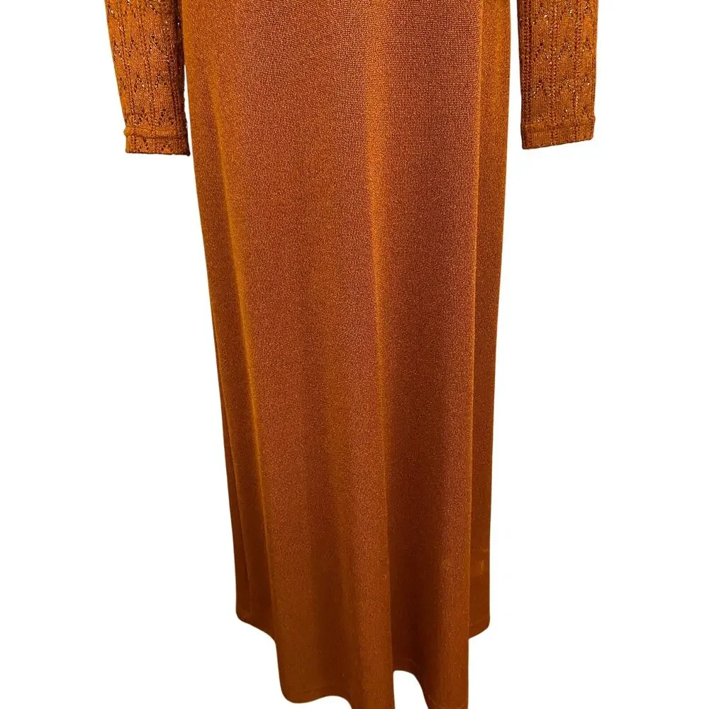 Citi‎ Dress Vintage 90s Burnt Orange Pointelle Knit Maxi Dress & Cardigan Set 10